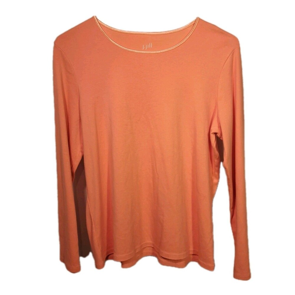 J Jill Top Satin Trimmed Tee Long Sleeve Soft Orange Women Size XLP 100% Cotton